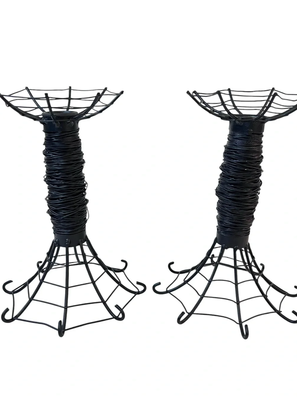 Pair of Black Metal Spider Web Halloween Taper Candle Holders